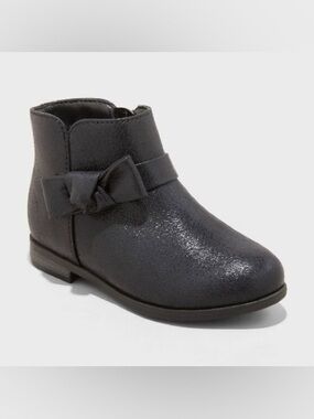 Cat & Jack Girls' Black Shimmer Sammi Ankle Boots with Side Bow